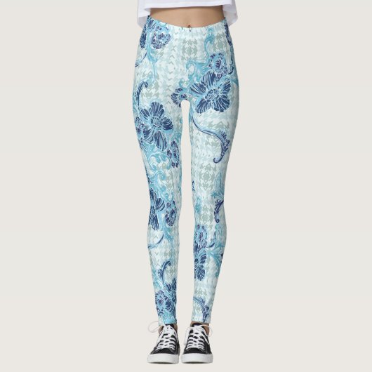 Cool Blue Serenity met op de oceaan geïnspireerd p Leggings (Voorkant)