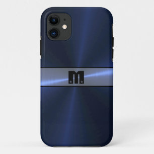 Cool Blue Shiny Stainless Steel Metal 7 iPhone 11 Hoesje
