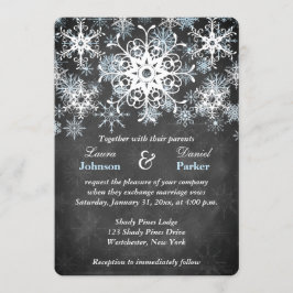 Cool Blue Snowy Chalkboard Style Wedding Invite Kaart