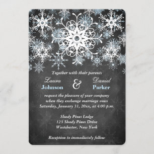 Cool Blue Snowy Chalkboard Style Wedding Invite Kaart