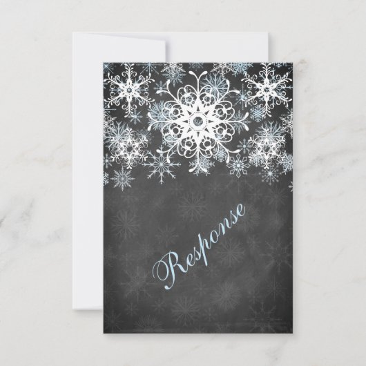 Cool Blue Snowy Chalkboard Style Wedding RSVP Kaar Kaart (Voorkant)