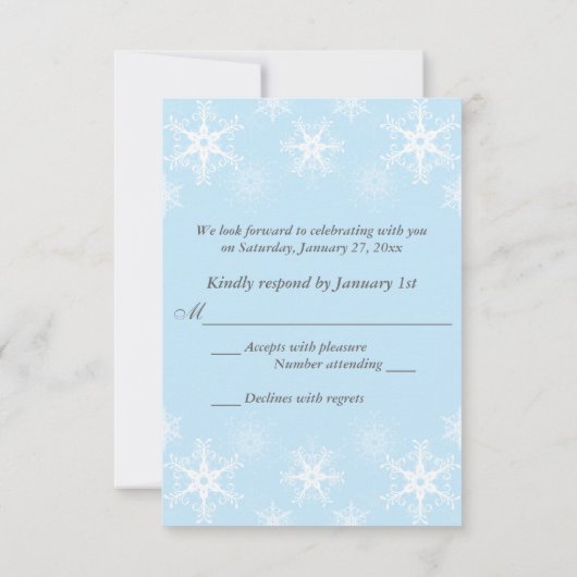 Cool Blue Snowy Chalkboard Style Wedding RSVP Kaar Kaart (Achterkant)