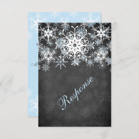 Cool Blue Snowy Chalkboard Style Wedding RSVP Kaar Kaart (Voorkant / Achterkant)