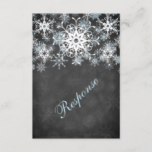 Cool Blue Snowy Chalkboard Style Wedding RSVP Kaar Kaart