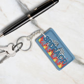 Cool Blue SPDRACR Race Vlaggen en vlammen Sleutelhanger