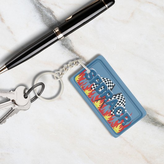 Cool Blue SPDRACR Race Vlaggen en vlammen Sleutelhanger