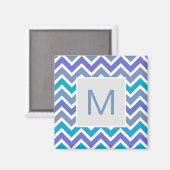 Cool Blue Sporty Chevron Pattern Monogram Magneet (Voorkant / Achterkant)