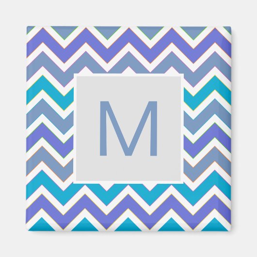 Cool Blue Sporty Chevron Pattern Monogram Magneet (Voorkant)