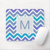 Cool Blue Sporty Chevron Pattern Monogram Muismat (Met muis)