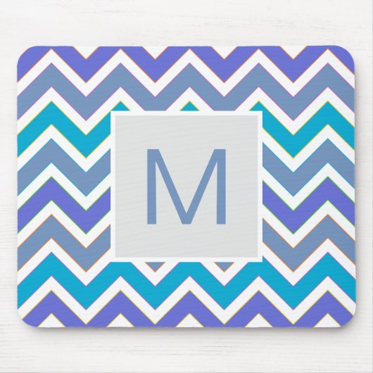 Cool Blue Sporty Chevron Pattern Monogram Muismat (Voorkant)