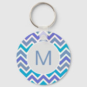 Cool Blue Sporty Chevron Pattern Monogram Sleutelhanger (Voorkant)