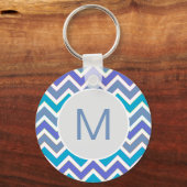 Cool Blue Sporty Chevron Pattern Monogram Sleutelhanger (Achterkant)