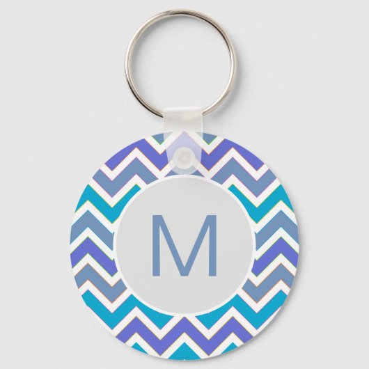 Cool Blue Sporty Chevron Pattern Monogram Sleutelhanger (Achterkant)