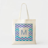 Cool Blue Sporty Chevron Pattern Monogram Tote Bag (Voorkant)