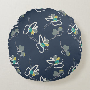 Cool Blue Spring bloemmotief Rond Kussen