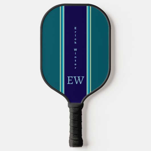 Cool Blue Stripes Custom Monogram Pickleball Paddle (Voorkant)