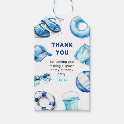 Cool Blue Summer Boys Verjaardagsgunst Cadeaulabel (Voorkant)