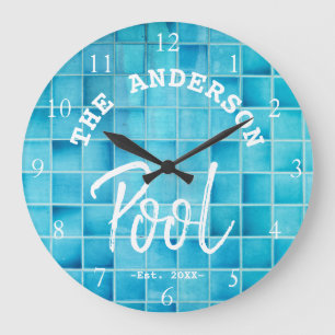 Cool Blue Tegel Swimming Pool Family Name Custom Grote Klok
