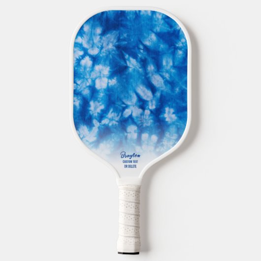 Cool Blue TieDye Batik Pattern Aangepaste tekst Pickleball Paddle (Achterkant)