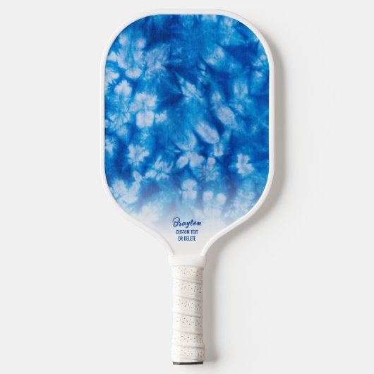 Cool Blue TieDye Batik Pattern Aangepaste tekst Pickleball Paddle (Voorkant)