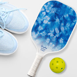 Cool Blue TieDye Batik Pattern Aangepaste tekst Pickleball Paddle