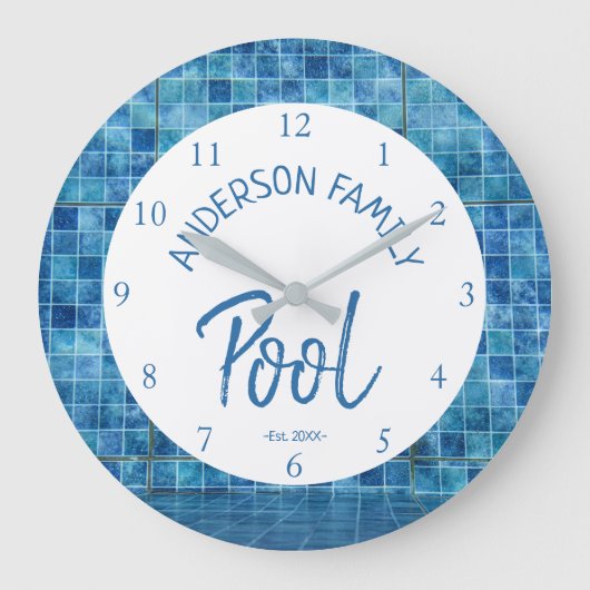 Cool Blue Tile Swimming Pool Family Name cUSTOM Grote Klok (Voorkant)