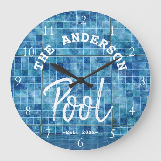 Cool Blue Tile Swimming Pool Family Name Custom La Grote Klok (Voorkant)