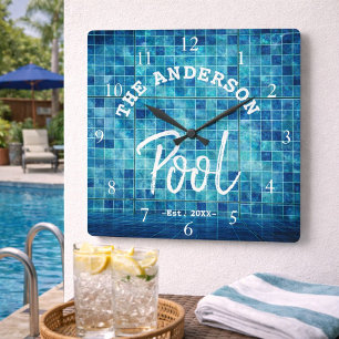 Cool Blue Tile Swimming Pool Family Name Custom La Vierkante Klok