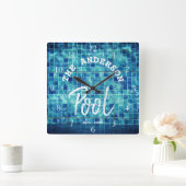 Cool Blue Tile Swimming Pool Family Name Custom La Vierkante Klok (Huis)