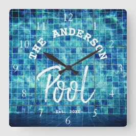 Cool Blue Tile Swimming Pool Family Name Custom La Vierkante Klok