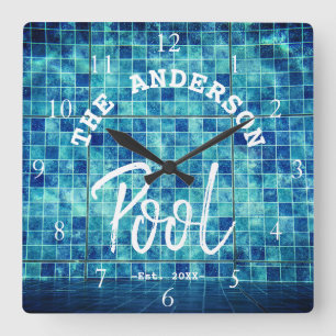 Cool Blue Tile Swimming Pool Family Name Custom La Vierkante Klok
