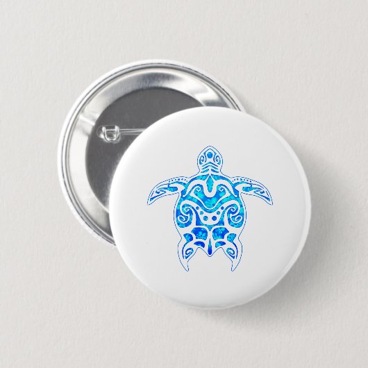 Cool Blue Tribal Turtle Ronde Button 5,7 Cm (Voorkant /achterkant)