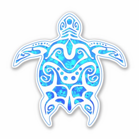 Cool Blue Tribal Turtle Sticker (Voorkant)