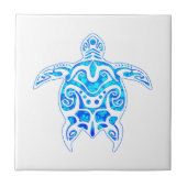 Cool Blue Tribal Turtle Tegeltje (Voorkant)