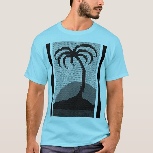 Cool Blue Tropics Palm Tree Artisan Crochet Print T-shirt (Voorkant)