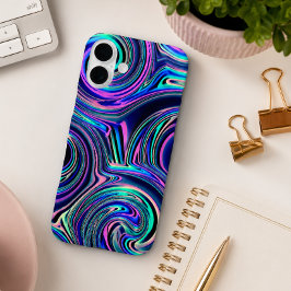 Cool Blue Turquoise Paars Pink Spiral Art Patroon iPhone 16 Plus Hoesje