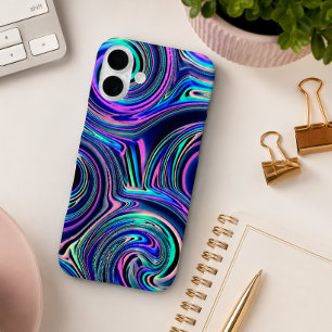Cool Blue Turquoise Paars Pink Spiral Art Patroon iPhone 16 Plus Hoesje