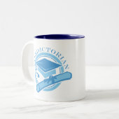 Cool Blue Valedictorian Afstuderen Gift Tweekleurige Koffiemok (Voorkant links)