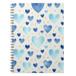 Cool Blue Watercolor Hearts Notitieboek