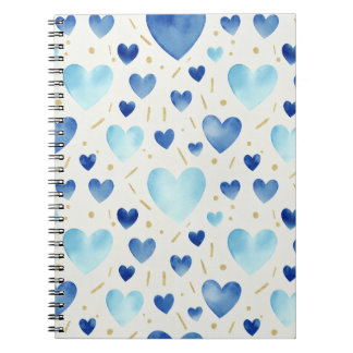 Cool Blue Watercolor Hearts Notitieboek
