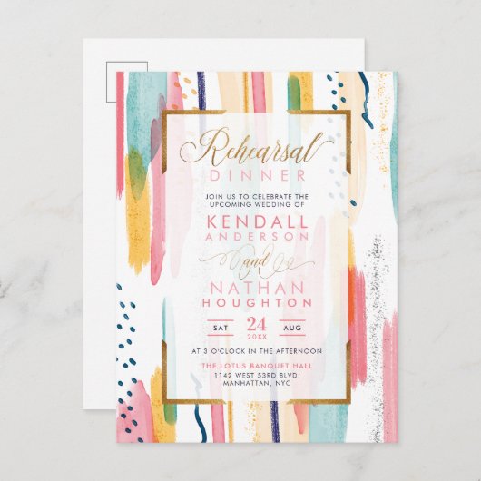 Cool Blue Waterverf Memphis Chic Rehearsal Dinner Uitnodiging Briefkaart (Voorkant / Achterkant)