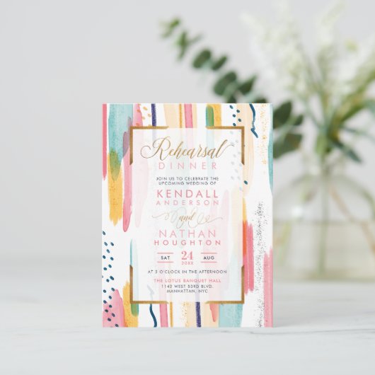 Cool Blue Waterverf Memphis Chic Rehearsal Dinner Uitnodiging Briefkaart (Staand voorkant)