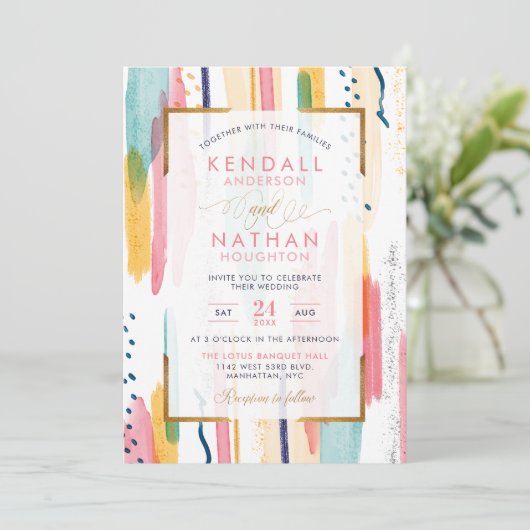 Cool Blue Waterverf Memphis Chic Wedding Kaart (Staand voorkant)