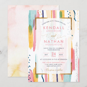 Cool Blue Waterverf Memphis Chic Wedding Kaart