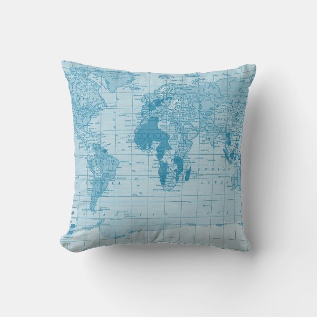 Cool Blue Wereldkaart Pillow Kussen (Voorkant)