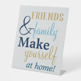 Cool Blue & White Friends & Family At Home Reclamebord Met Voetstuk