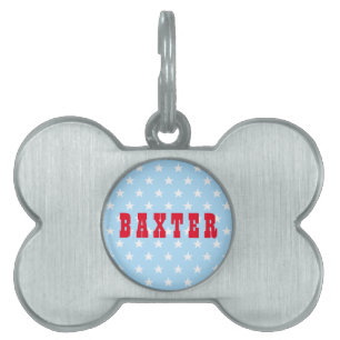 Cool Blue White Stars Red Dog Cat Puppy Kat Name Huisdieren Naamplaatje