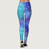 Cool Blue Winter Sky Sneeuwvlokpatroon Waterverf Leggings (Achterkant)
