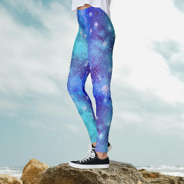 Cool Blue Winter Sky Sneeuwvlokpatroon Waterverf Leggings