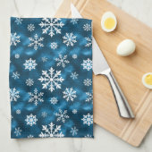 Cool Blue With White Snowflake Pattern Winter Theedoek (Quarter Fold)